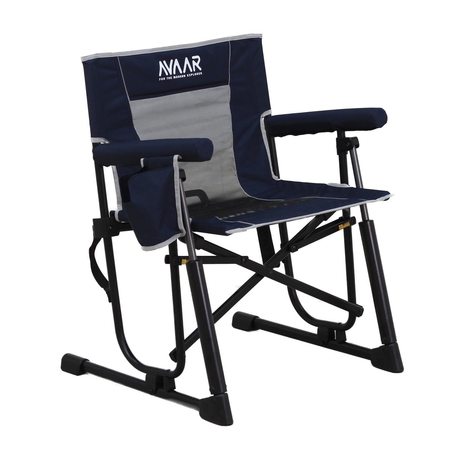 Avaar Outdoor Folding Rocking Camp Chair w/Cup Holder, 400lbs Capacity, Indigo Blue