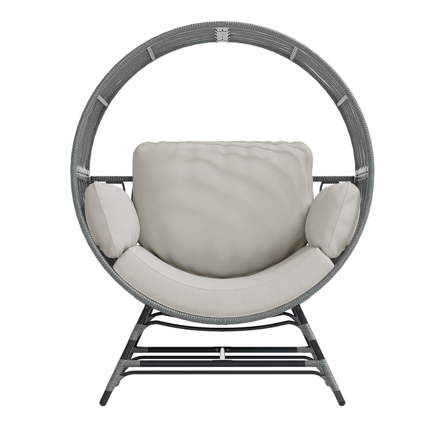 Wicker Round Egg Chair, Oversized Indoor Outdoor Lounger for Patio Living Room, w/ 4 Cushions, Steel Frame, 330lbs Capacity(GR-LR)