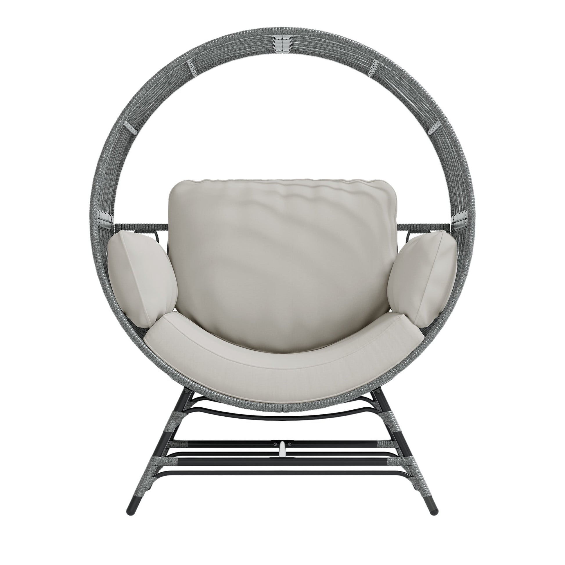 Wicker Round Egg Chair, Oversized Indoor Outdoor Lounger for Patio Living Room, w/ 4 Cushions, Steel Frame, 330lbs Capacity(GR-LR)