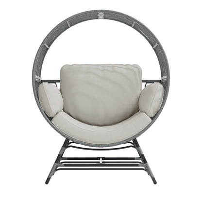 Wicker Round Egg Chair, Oversized Indoor Outdoor Lounger for Patio Living Room, w/ 4 Cushions, Steel Frame, 330lbs Capacity(GR-LR)