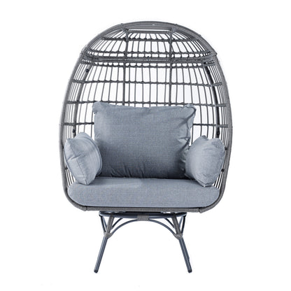 Emma + Oliver Gray/Gray Indoor/Outdoor Oversized Swivel Lounge Egg Chair with Wicker Rattan Construction and 4 Cushions for Patio, Sunroom, or Deck