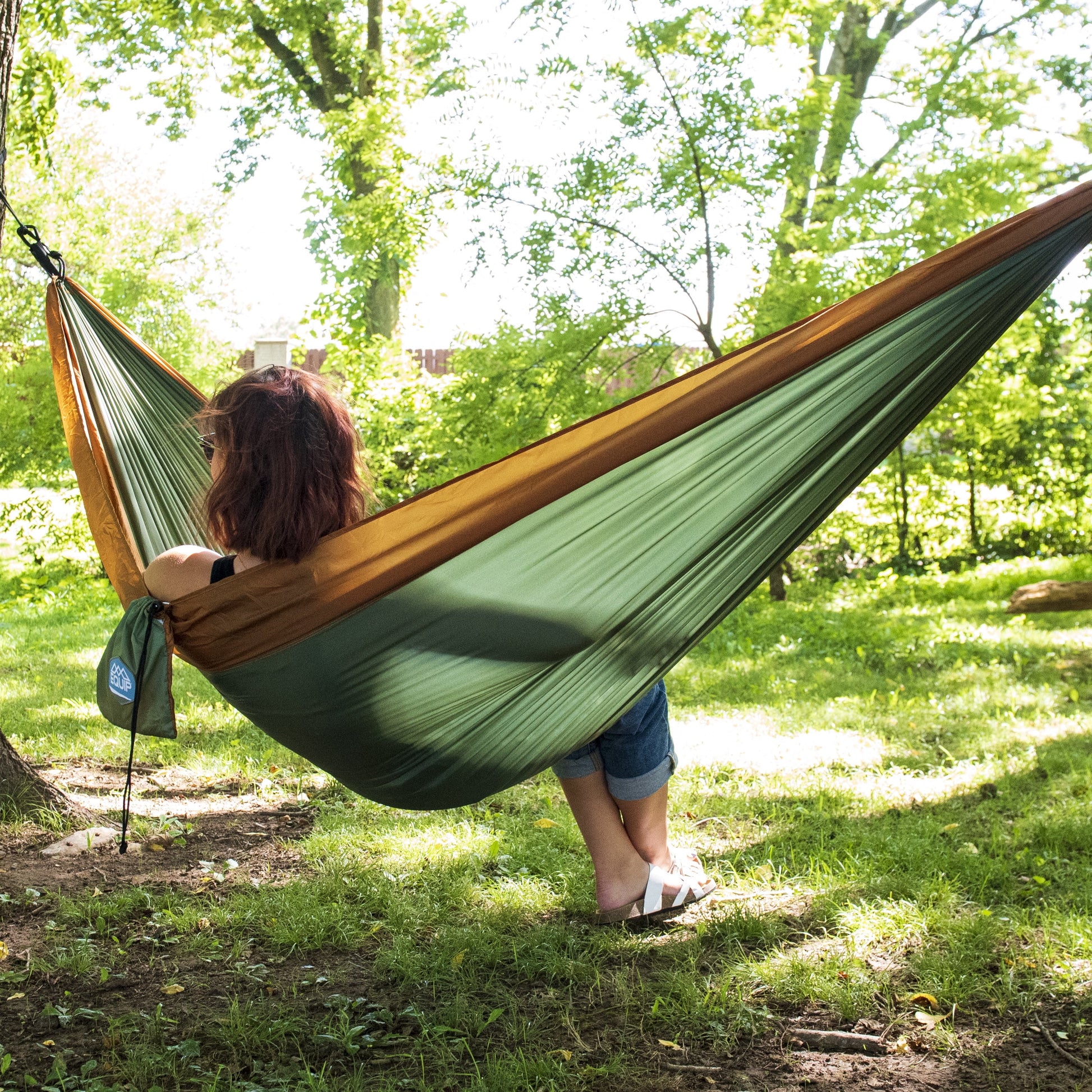 Equip Nylon Portable Camping Travel Hammock, One Person Sage and Rust, Size 116" L x 59" W