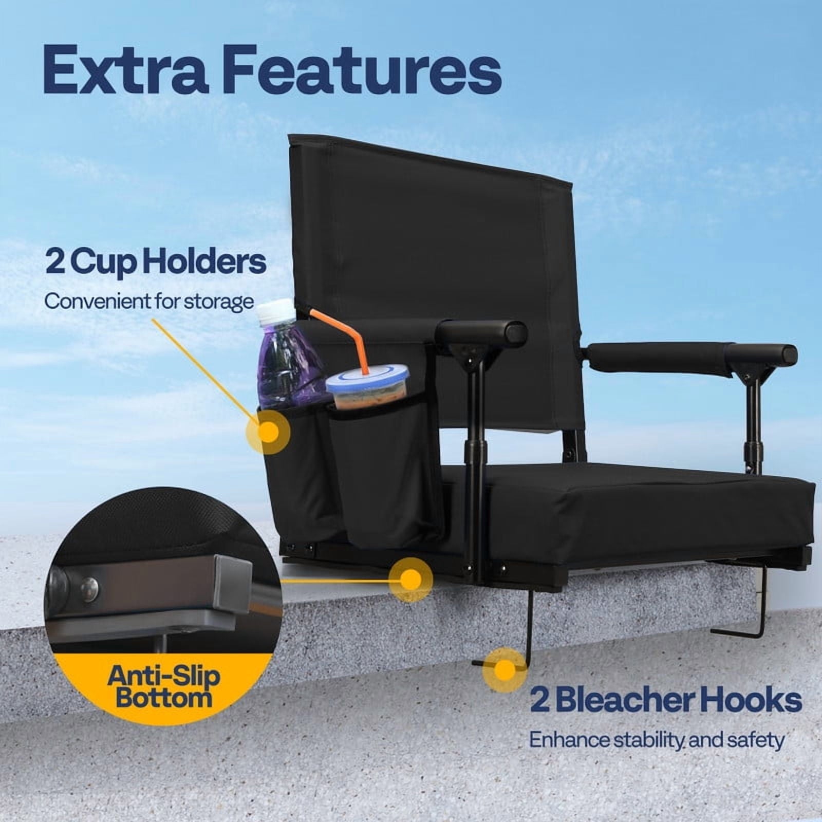 SPECSTAR Stadium Seats with Back Support and Cushion Black 1 Pack