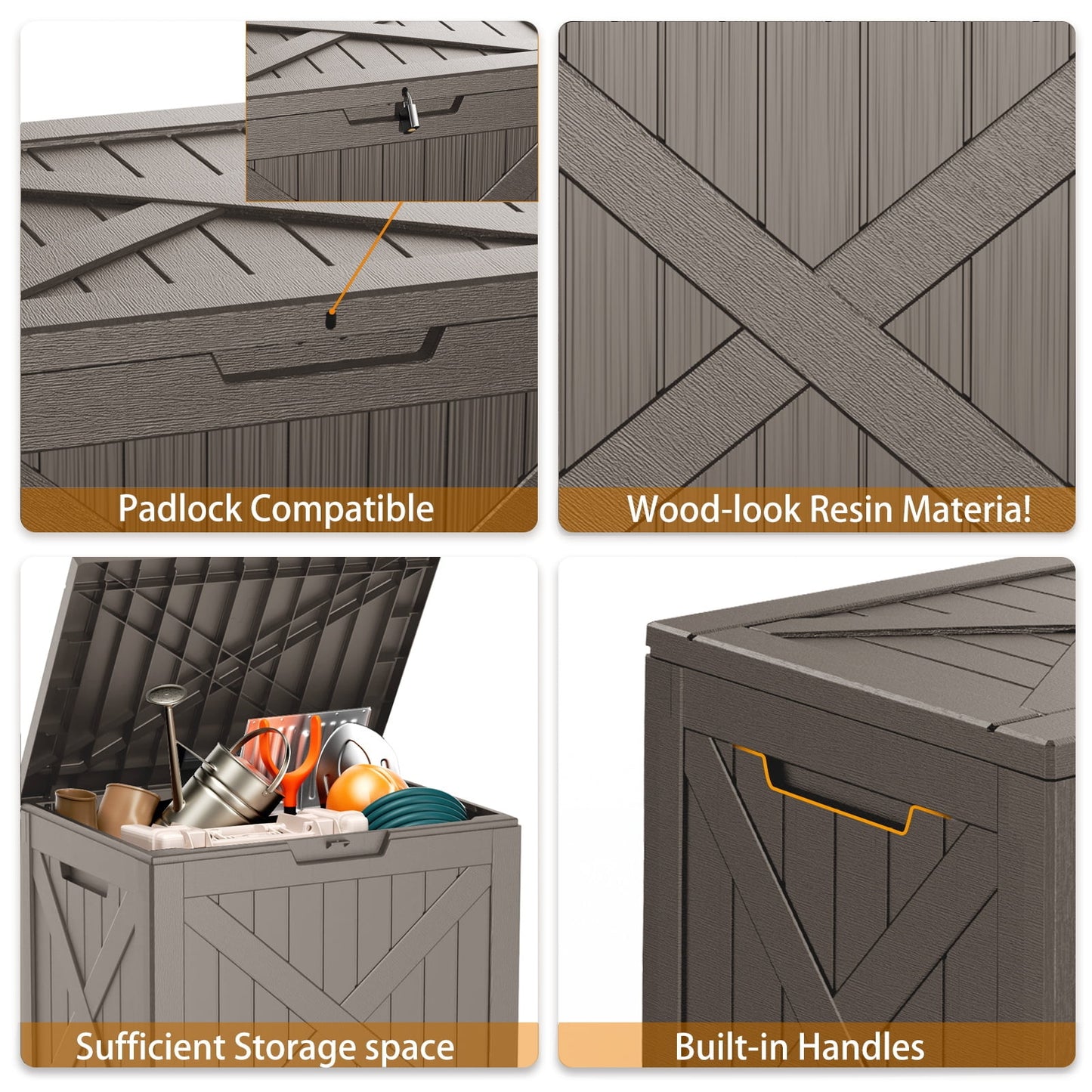 EasyUp 32 Gallon Resin Deck Box, Lockable Patio Outdoor Storage Box for Furniture, Garden Tools and Tools Storage, Waterproof Outside Storage Boxes
