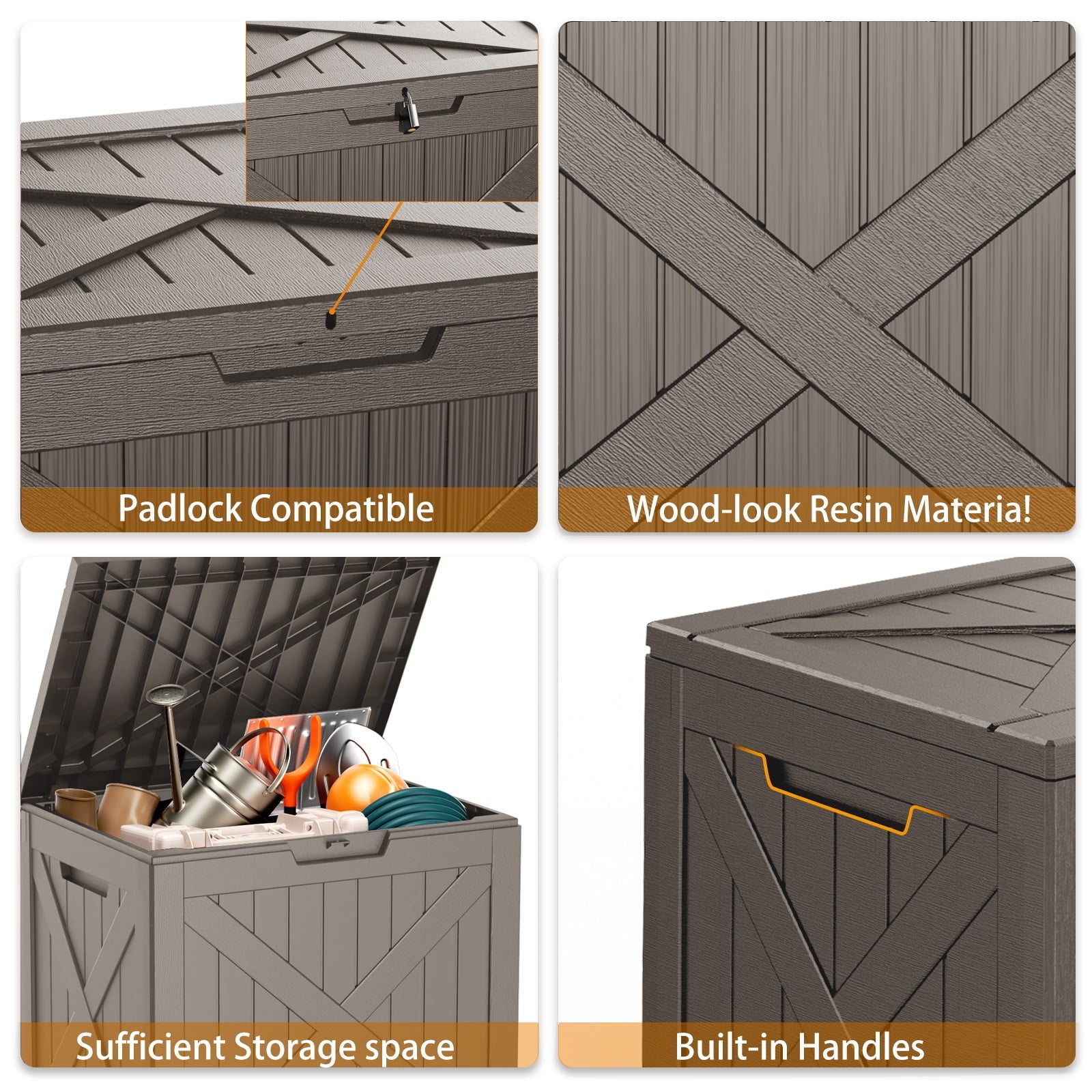 EasyUp 32 Gallon Resin Deck Box, Lockable Patio Outdoor Storage Box for Furniture, Garden Tools and Tools Storage, Waterproof Outside Storage Boxes