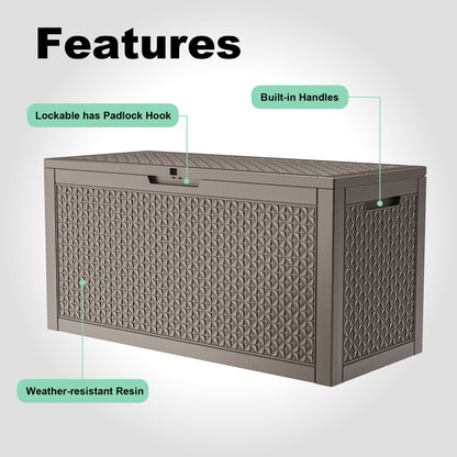 EasyUp 100 Gallon Resin Deck Box, Lockable Patio Outdoor Storage Box for Furniture, Garden Tools and Tools Storage, Waterproof Outside Storage Boxes