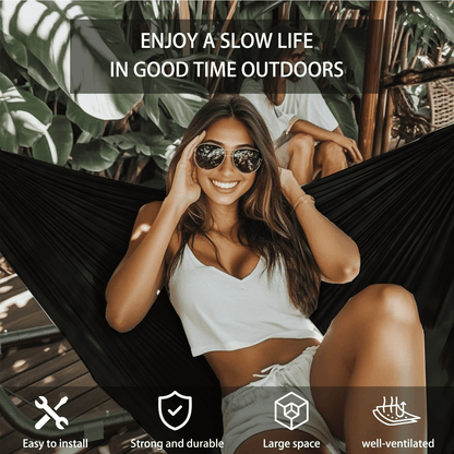 Yacona Hammock with Stand for Outside, Heavy Duty Steel Hammocks with Pillow for Backyard, Porch, Patio, Garden, Black