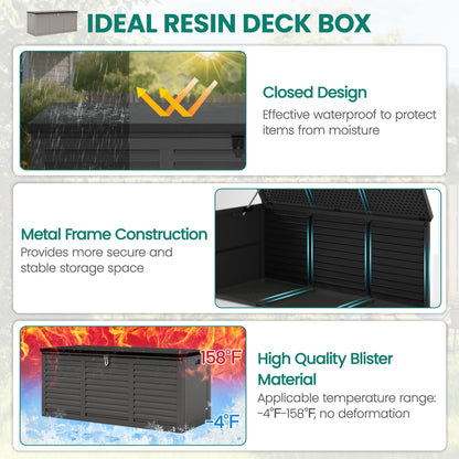 Seizeen 130 Gal Deck Box, Resin Storage Box, Waterproof Large Patio Lockable Deck Box for Outside Cushions, Pool Accessories, Throw Pillows, Garden Tools, Black