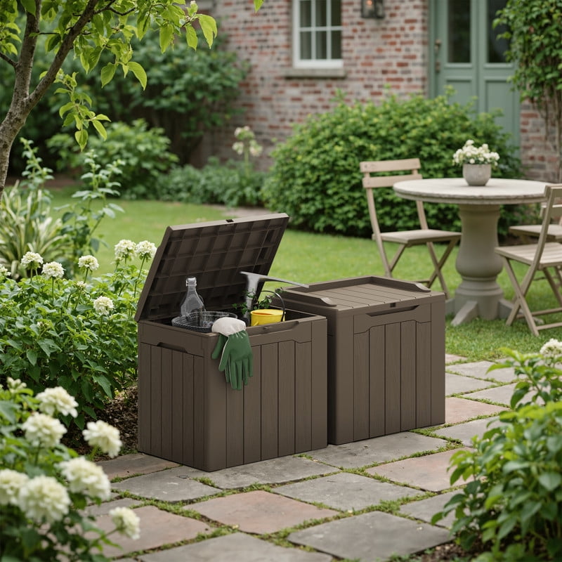 Devoko 2PCS 32 Gallon Outdoor Resin Deck Box with Seat