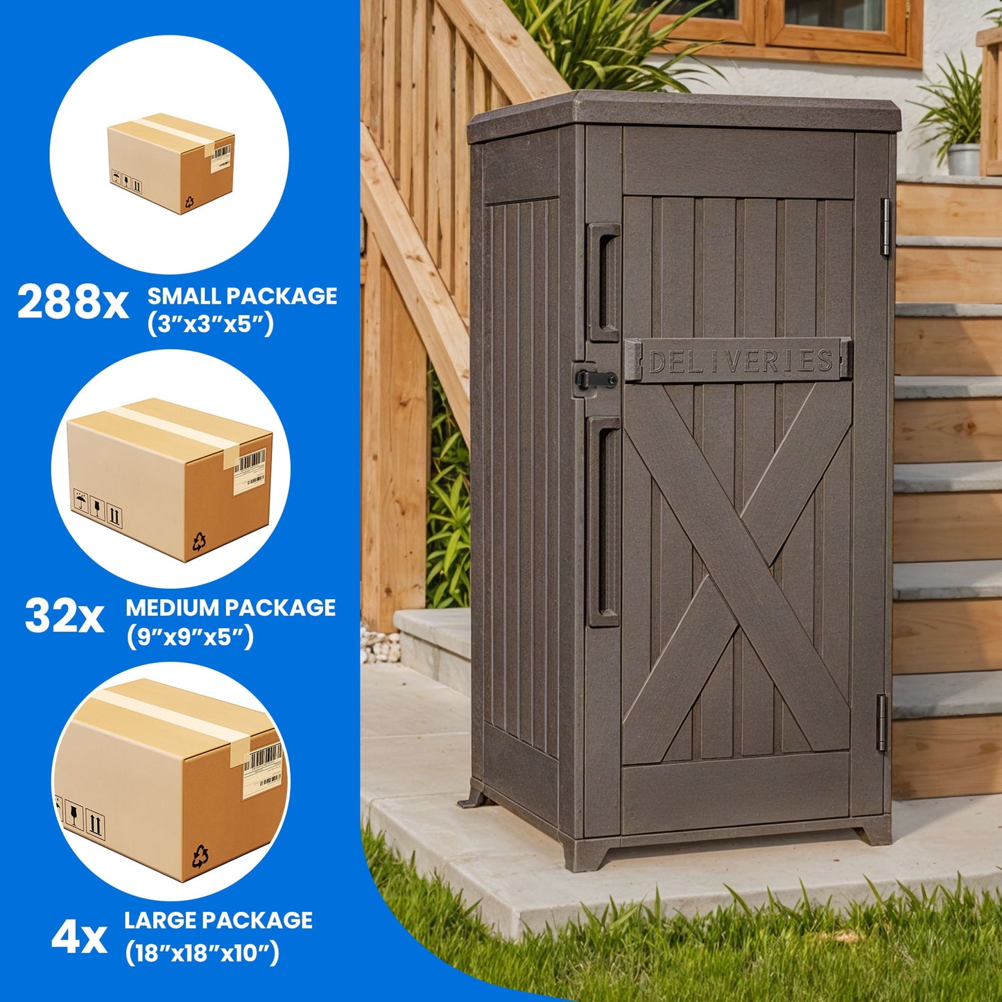 Dextrus 60 Gallon Large Package Delivery and Storage Box with Lockable Secure, Double-Wall Resin Outdoor Package Delivery and Waterproof Deck Box for Porch, Curbside, 8.5 Cubic feet, Brown