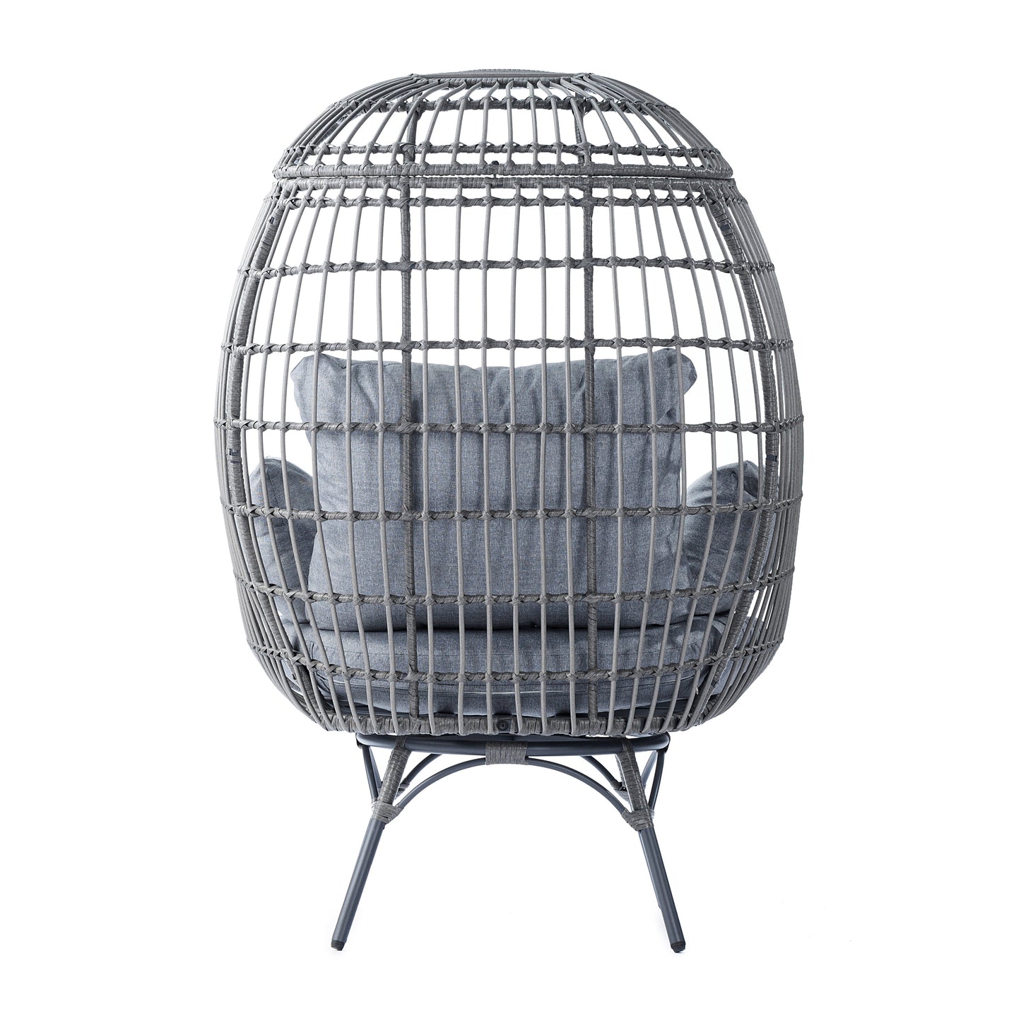 Emma + Oliver Gray/Gray Indoor/Outdoor Oversized Swivel Lounge Egg Chair with Wicker Rattan Construction and 4 Cushions for Patio, Sunroom, or Deck