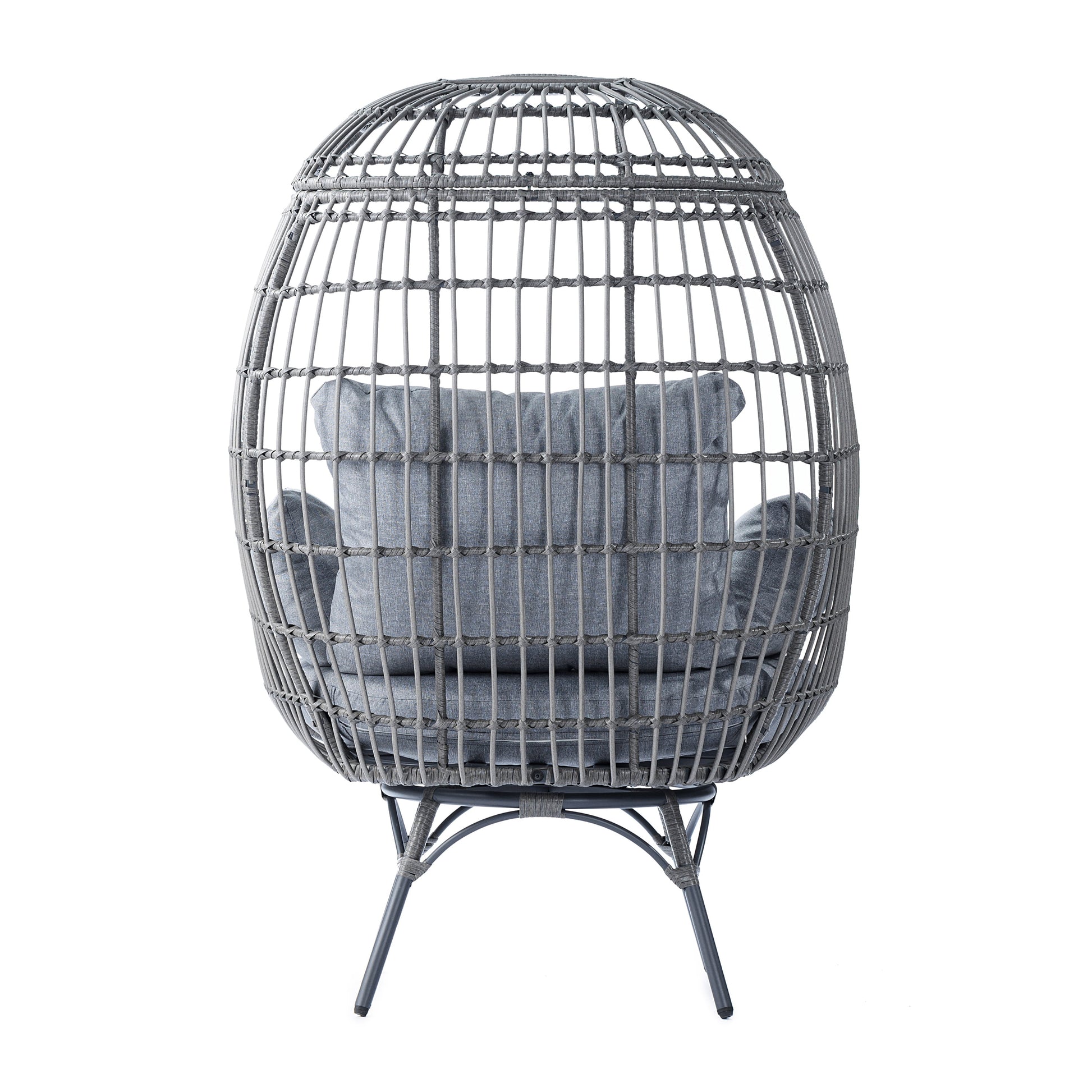 Emma + Oliver Gray/Gray Indoor/Outdoor Oversized Swivel Lounge Egg Chair with Wicker Rattan Construction and 4 Cushions for Patio, Sunroom, or Deck