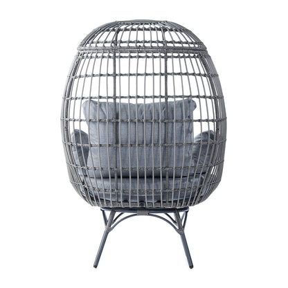Emma + Oliver Gray/Gray Indoor/Outdoor Oversized Swivel Lounge Egg Chair with Wicker Rattan Construction and 4 Cushions for Patio, Sunroom, or Deck