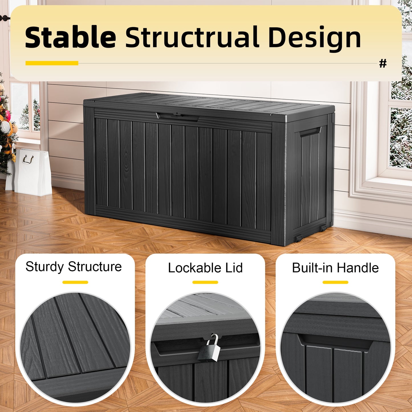 Bifanuo 80-Gallon Resin Deck Box with Lock, Waterproof Outdoor Storage Box for Patio Furniture, Garden Tools, Pool Supplies, Cushions & Seasonal Items
