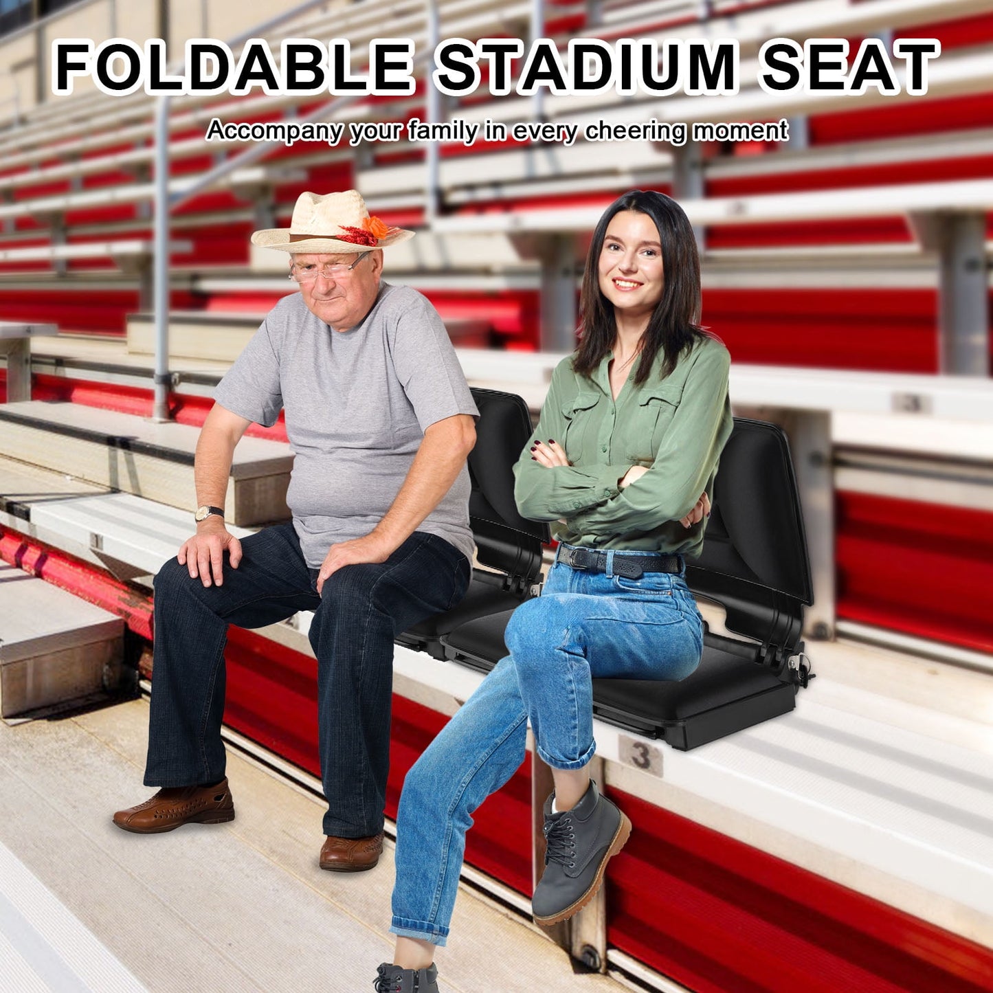 Stadium Chair, Stadium Seats with Back Support, Bleacher Seat with Comfortable Soft Cushion Hook, Convenient and Foldable Stadium Seats