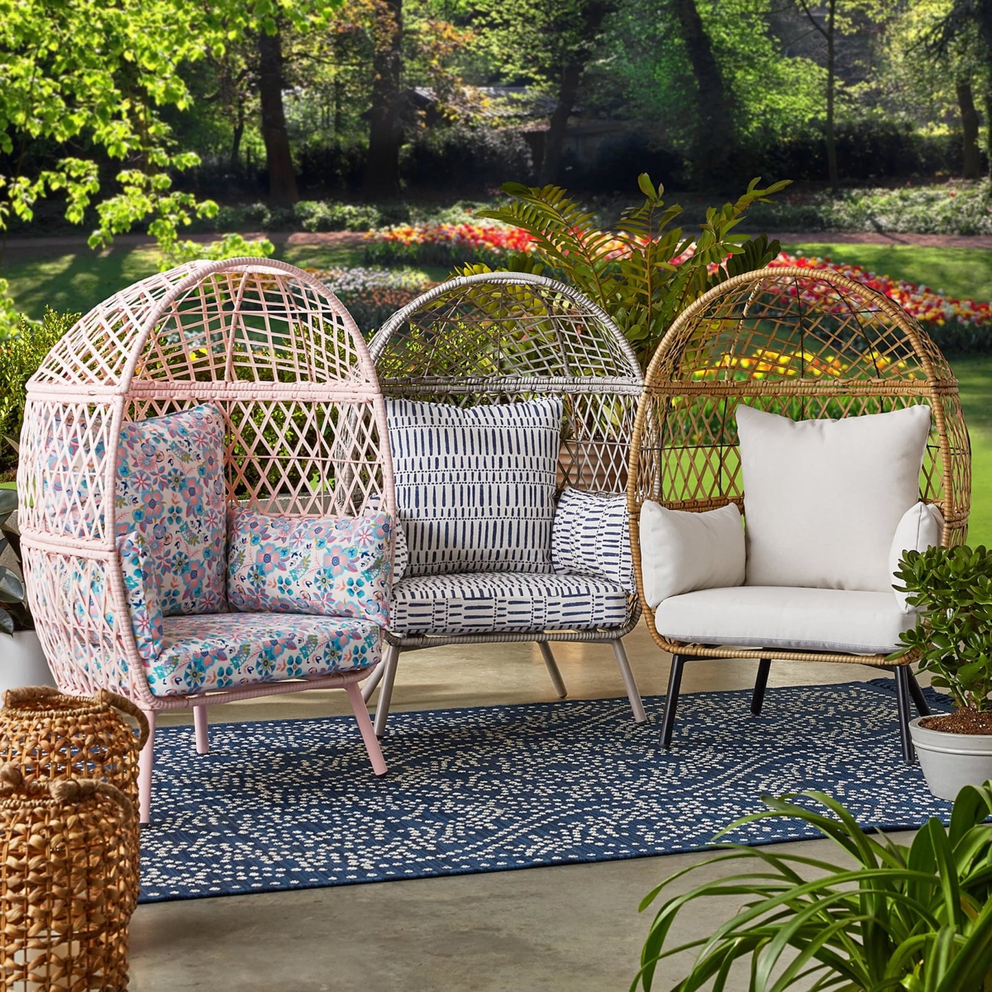 Better Homes & Gardens Ventura Boho Outdoor Wicker Stationary Kid's Egg Chair, Tan