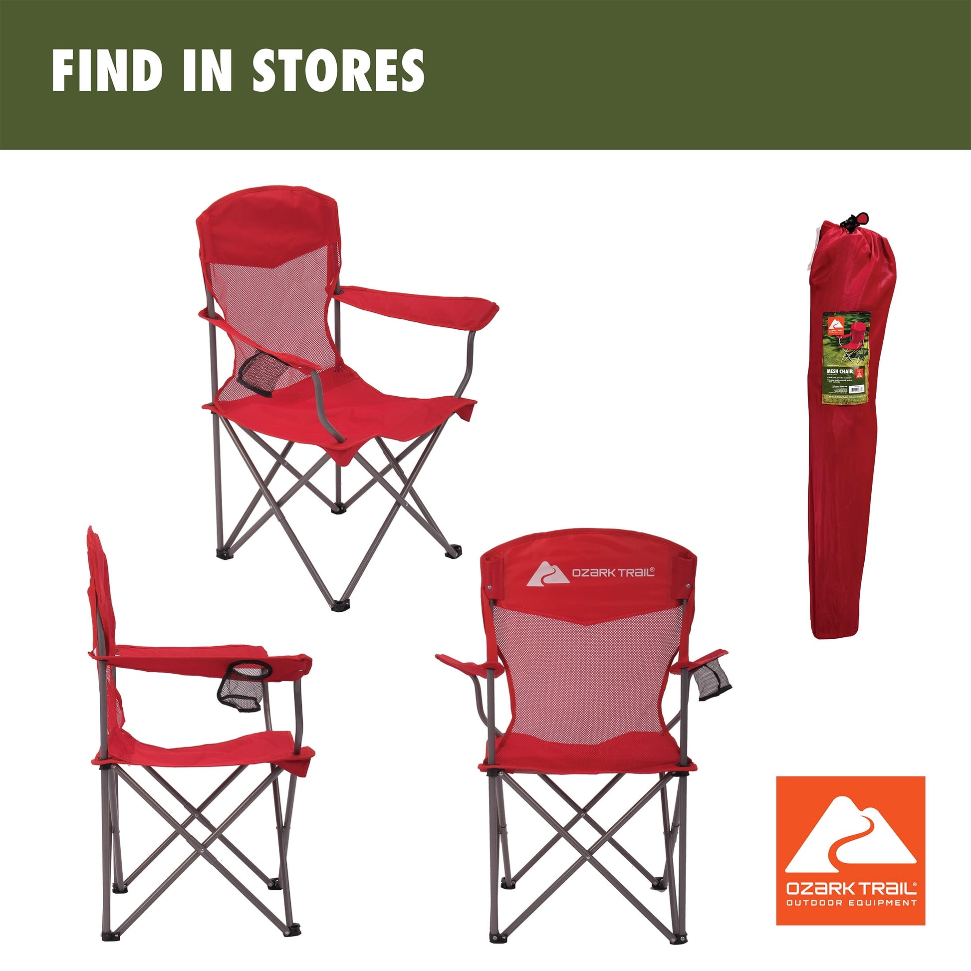 Ozark Trail Basic Chair Mesh, Red, Adult