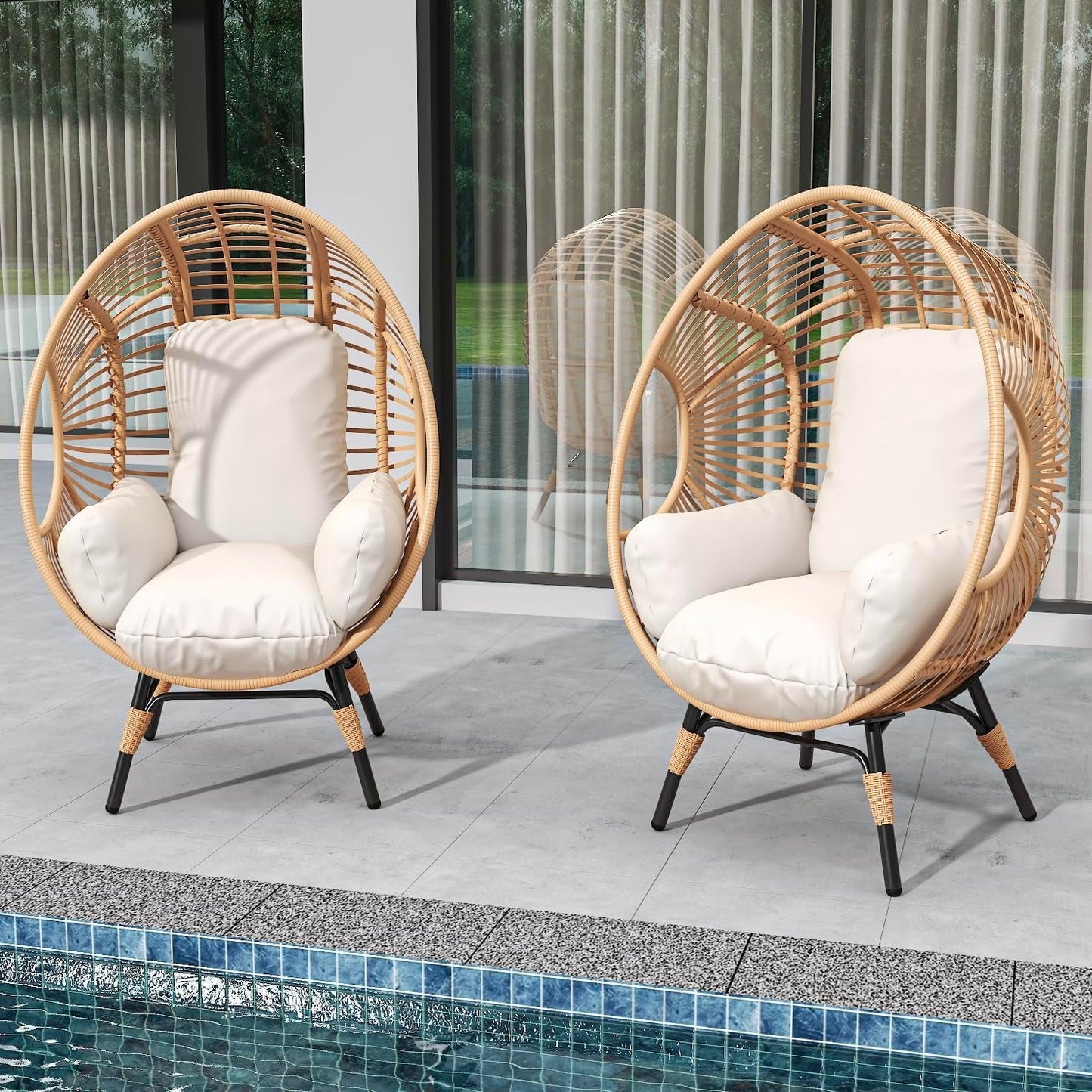 TQKVIPI Oversized Egg Chair Outdoor Indoor,Patio Lounge Chair with Thicken Cushions & Durable Steel Frame, Egg Basket Chair 500lbs Capacity for Garden, Backyard, Porch,Bedroom (Beige-Regular)