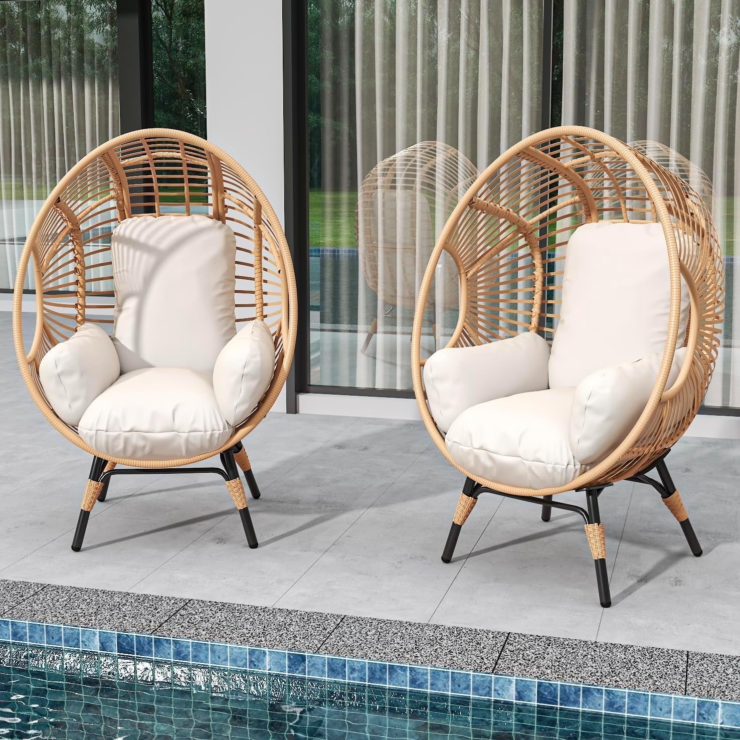 TQKVIPI Oversized Egg Chair Outdoor Indoor,Patio Lounge Chair with Thicken Cushions & Durable Steel Frame, Egg Basket Chair 500lbs Capacity for Garden, Backyard, Porch,Bedroom (Beige-Regular)