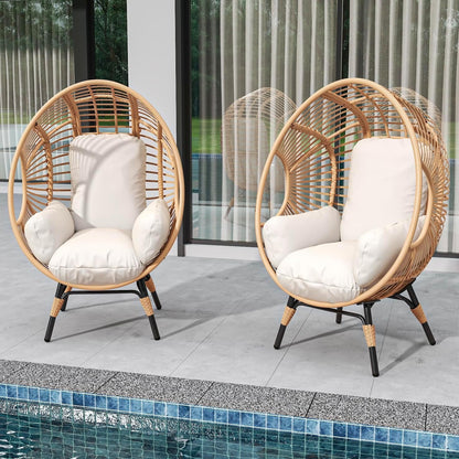 TQKVIPI Oversized Egg Chair Outdoor Indoor,Patio Lounge Chair with Thicken Cushions & Durable Steel Frame, Egg Basket Chair 500lbs Capacity for Garden, Backyard, Porch,Bedroom (Beige-Regular)