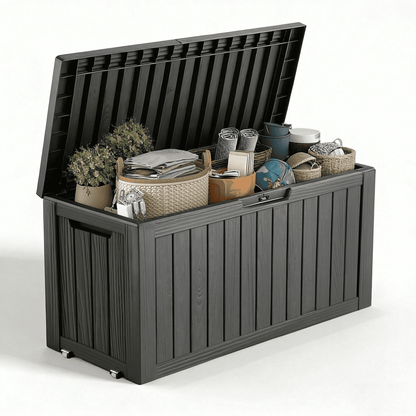 EASY UP 80 Gallon Resin Deck Box, Lockable Patio Outdoor Storage Box for Furniture, Garden Tools and Tools Storage, Waterproof Outside Storage Boxes.Father's Day Gift