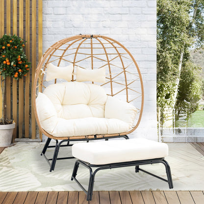 FKS LIFE 2 Person Egg Chair With Ottoman Cushion Large Egg Basket Chair With Footrest For Outdoor Indoor Patio Balcony Garden