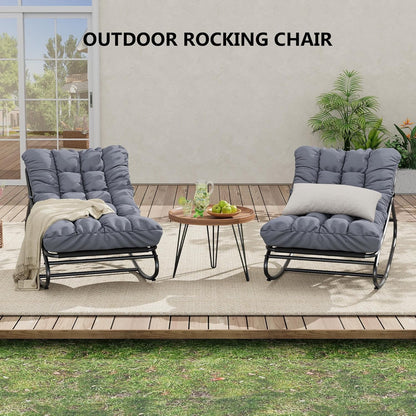 Outdoor Lounge Chairs, Papasan Rocking Chair, Oversized Egg Chair with Adjustable Tilt & Removable Cushion, 450 Lbs Capacity Rust-Proof Steel Frame for Patio, Porch, Poolside, Gray