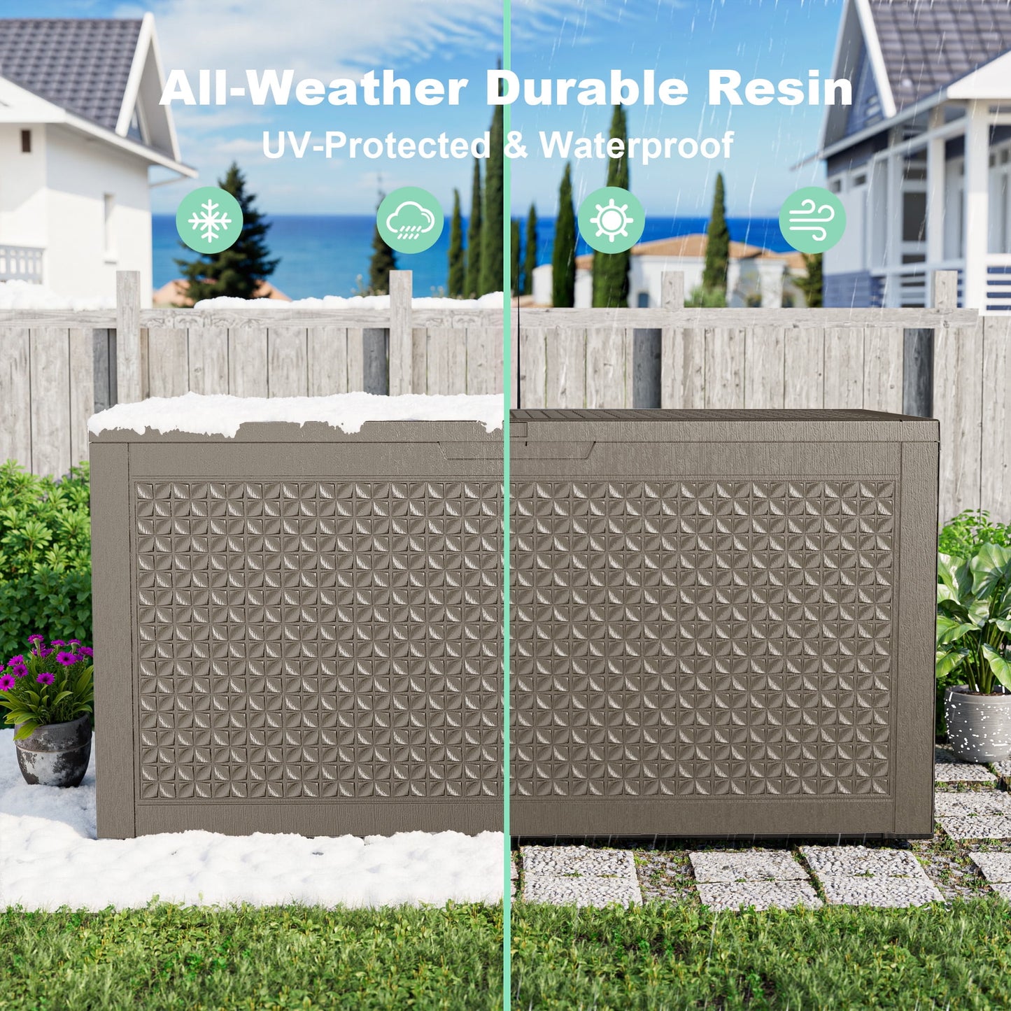 EasyUp 100 Gallon Resin Deck Box, Lockable Patio Outdoor Storage Box for Furniture, Garden Tools and Tools Storage, Waterproof Outside Storage Boxes