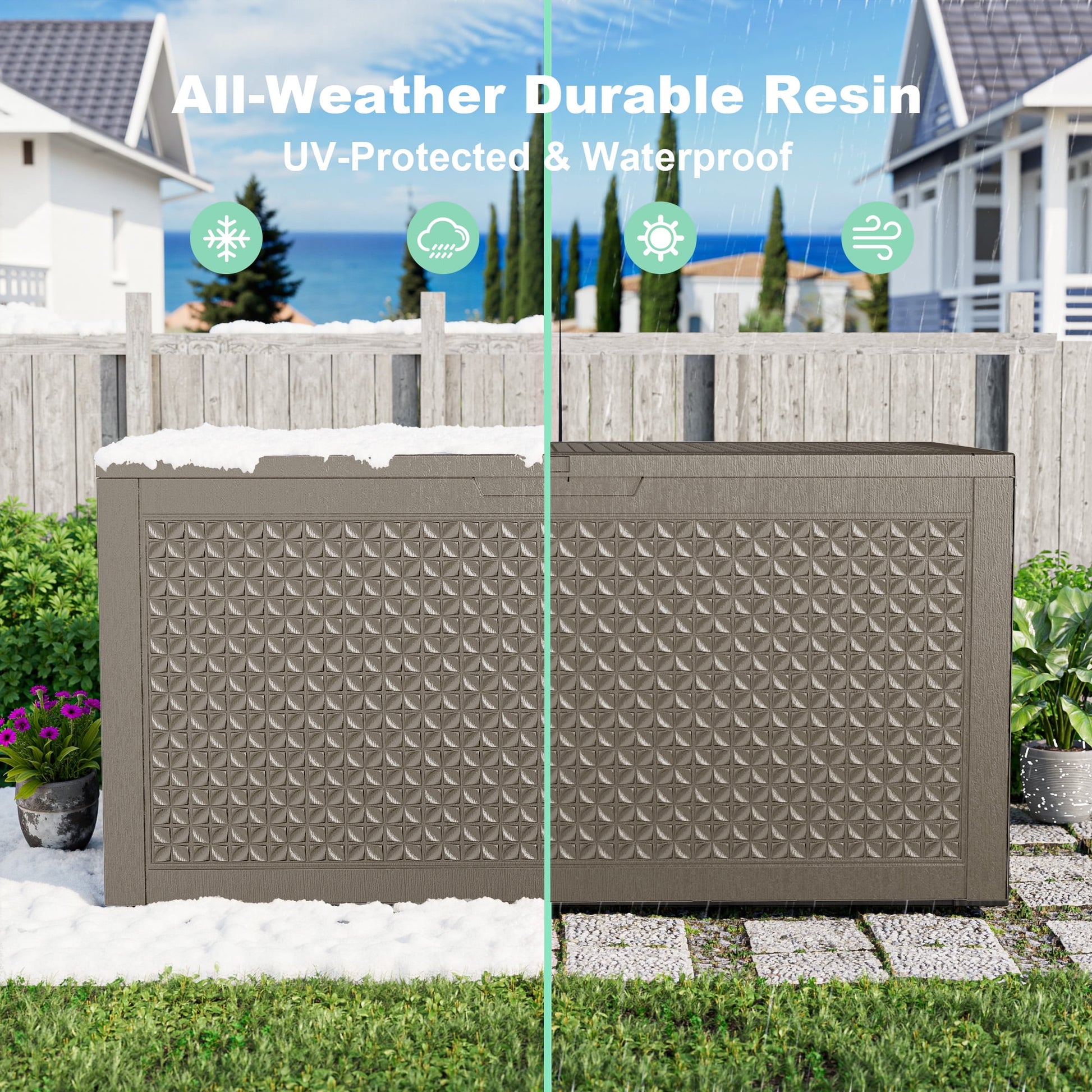 EasyUp 100 Gallon Resin Deck Box, Lockable Patio Outdoor Storage Box for Furniture, Garden Tools and Tools Storage, Waterproof Outside Storage Boxes