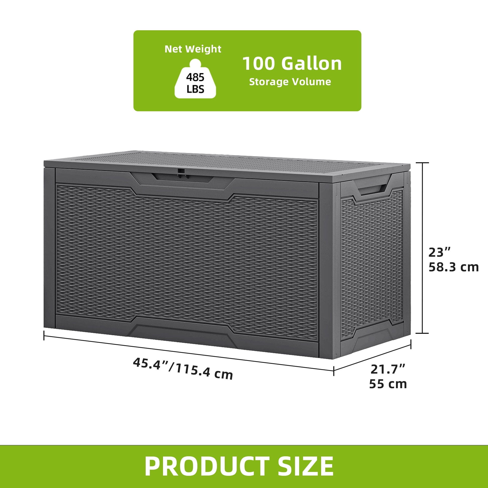 Uforic Lockable 100 Gallon Resin Deck Box, Heavy-Duty Weather Resistant Outdoor Storage Chest, Versatile Storage Solution for Patio Accessories and Daily Essentials, Dark Gray