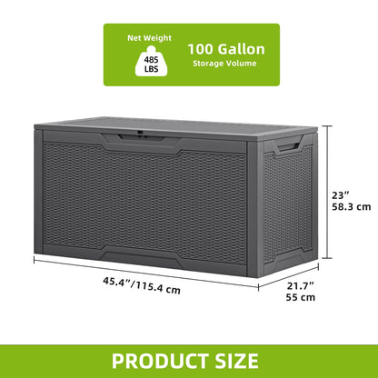 Uforic Lockable 100 Gallon Resin Deck Box, Heavy-Duty Weather Resistant Outdoor Storage Chest, Versatile Storage Solution for Patio Accessories and Daily Essentials, Dark Gray