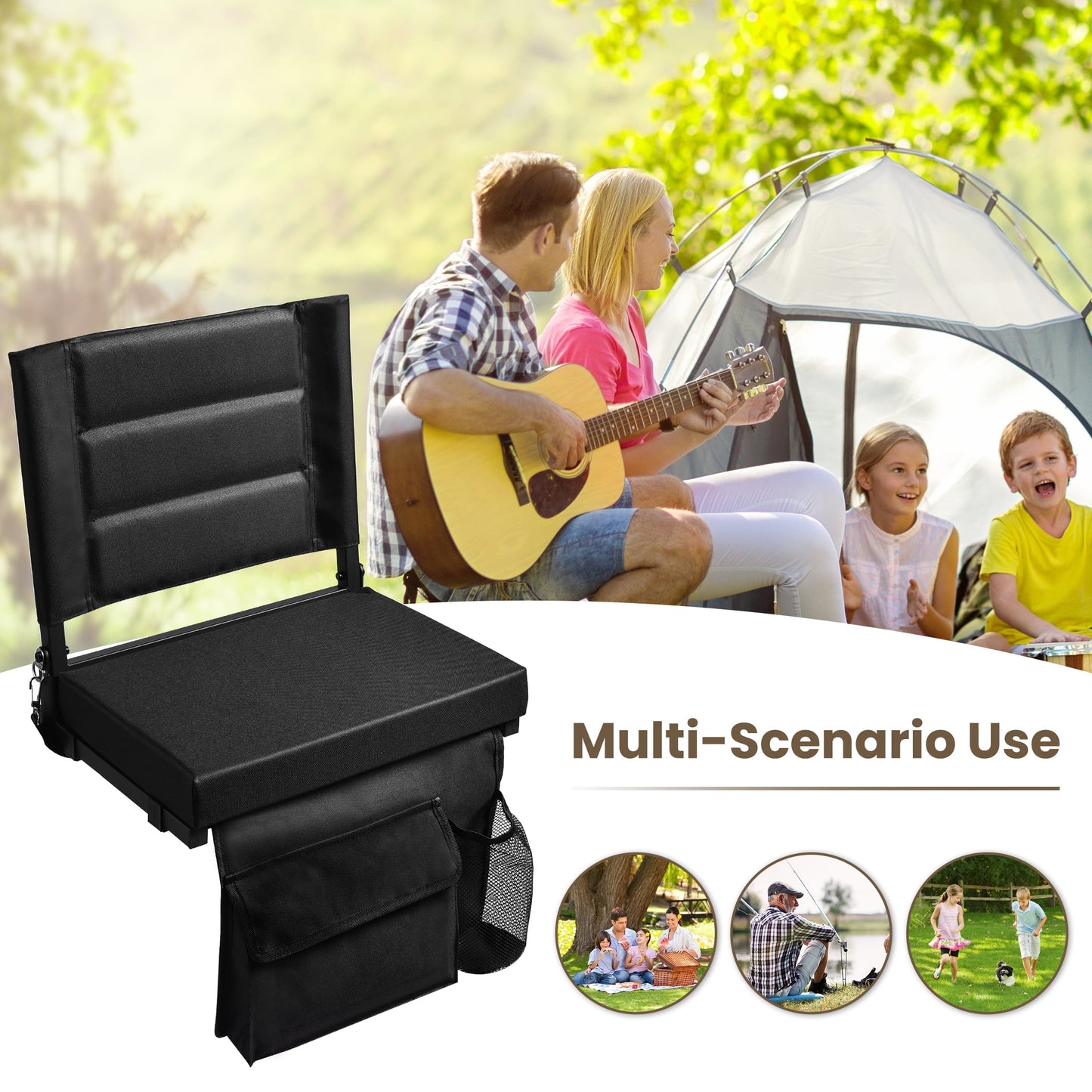 OUTMASTER Stadium Seat for Bleacher with Backrest. Portable for Good for Bleachers, Camping (Black)