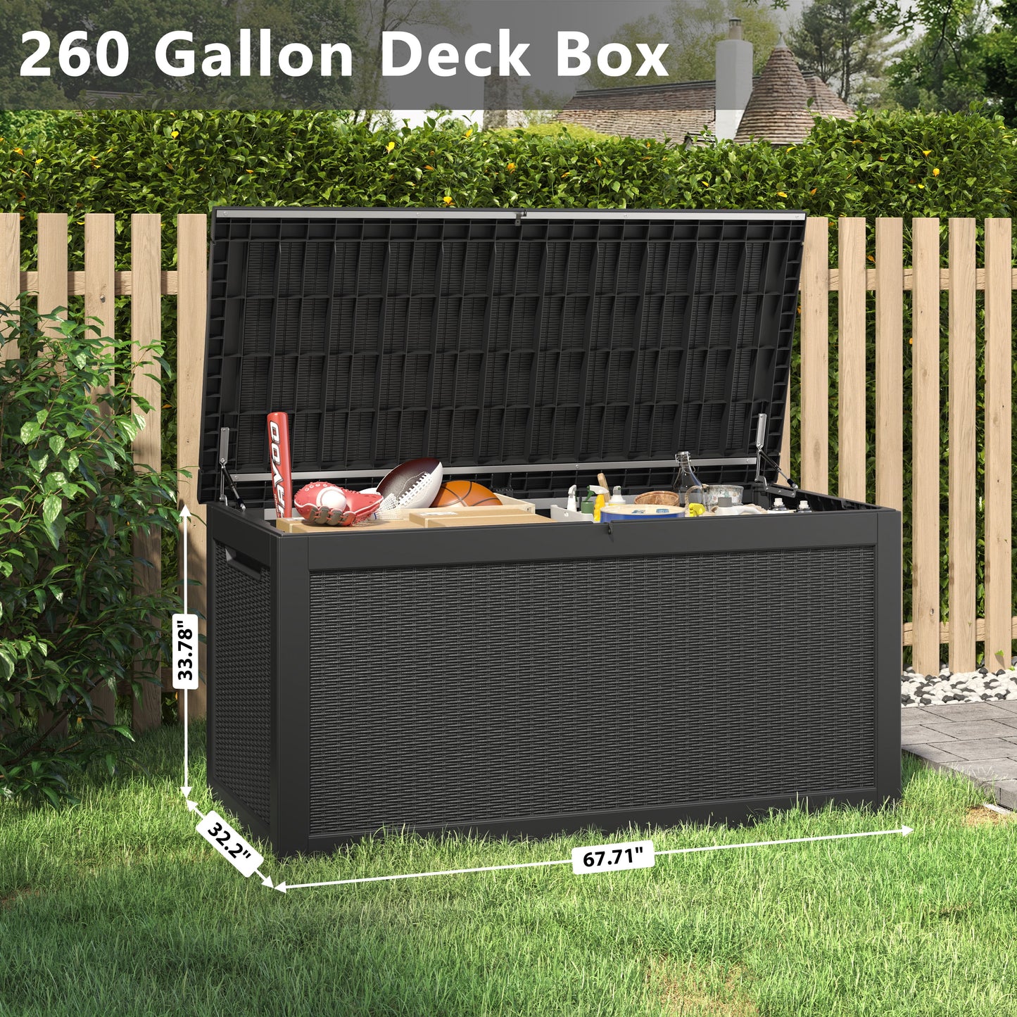 Bifanuo 260 Gallon Resin Deck Box with Built-in Steel Beams, Large Weatherproof and UV Resistant Indoor & Outdoor Storage Box for Patio Cushions, Pool Supplies, Patio Furniture
