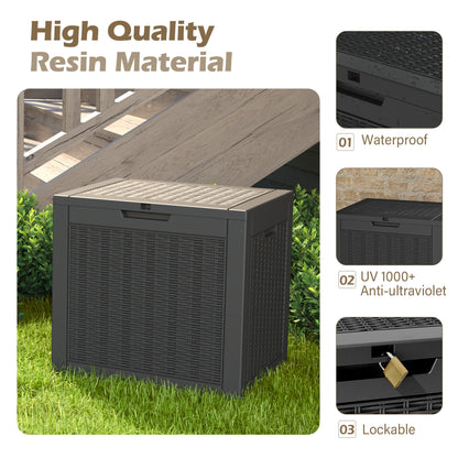 Nihsuao 31-Gallon Outdoor Deck Box, Resin Woven-Pattern Storage Box with Seat, Waterproof and UV Resistant for Garden Tools, Supplies, Toys, Black