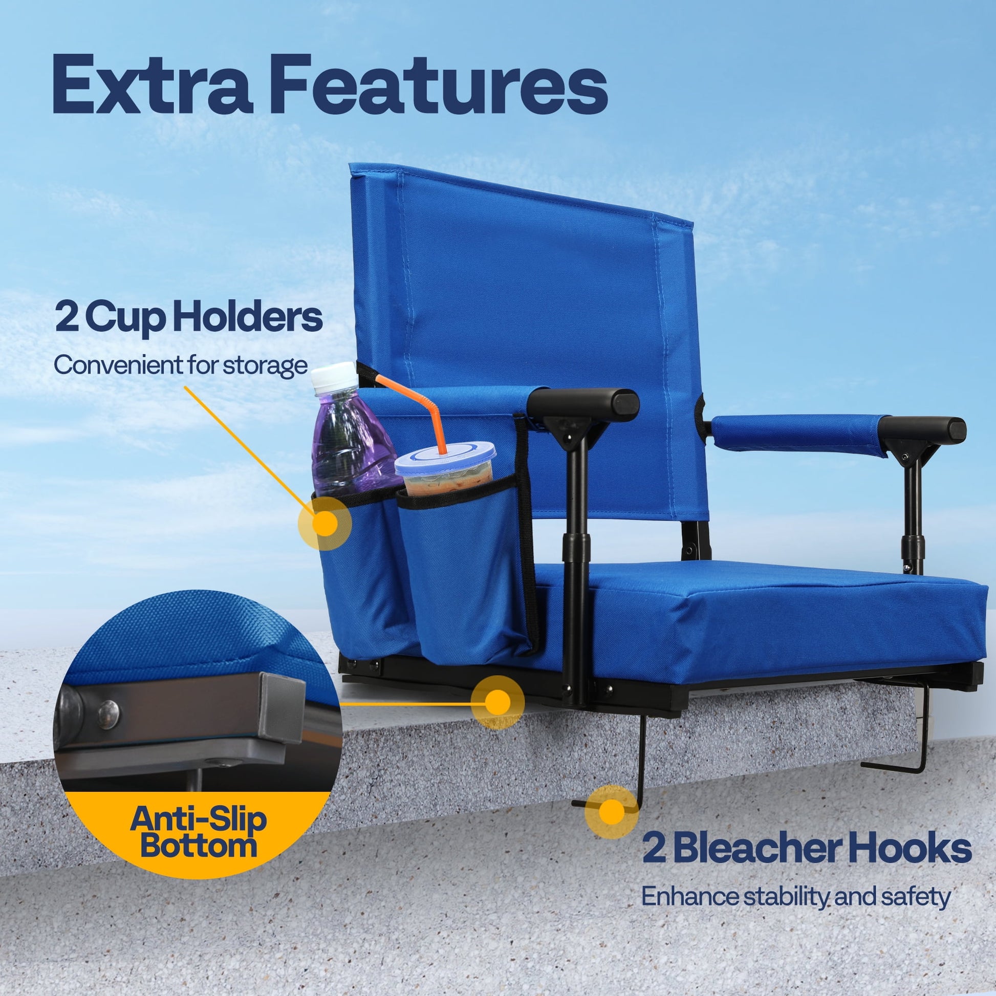 SPECSTAR Stadium Seats with Back Support and Cushion, 2 Pack Portable Bleacher Chairs with Cup Holder and Shoulder Strap