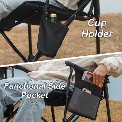 SUNSPIRE Folding Rocking Camping Chair 2-Pack, Heavy Duty Padded Rocker with High Back Hard Armrests for Outdoor Patio Garden