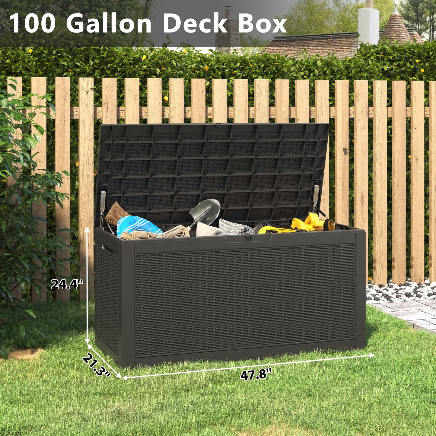Bifanuo 100 Gallon Lockable Deck Box - Outdoor Patio Storage - Black