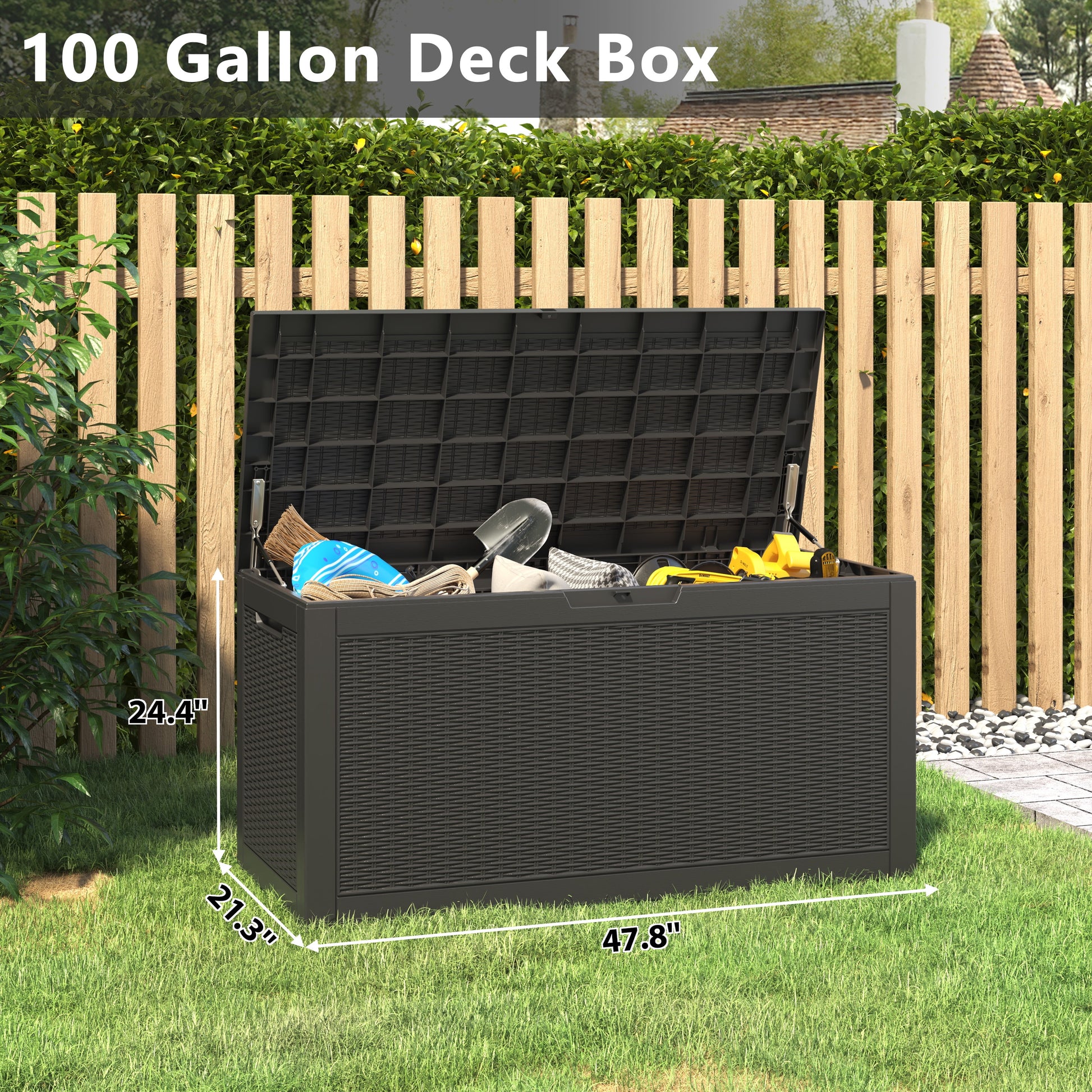Bifanuo 100 Gallon Lockable Deck Box - Outdoor Patio Storage - Black