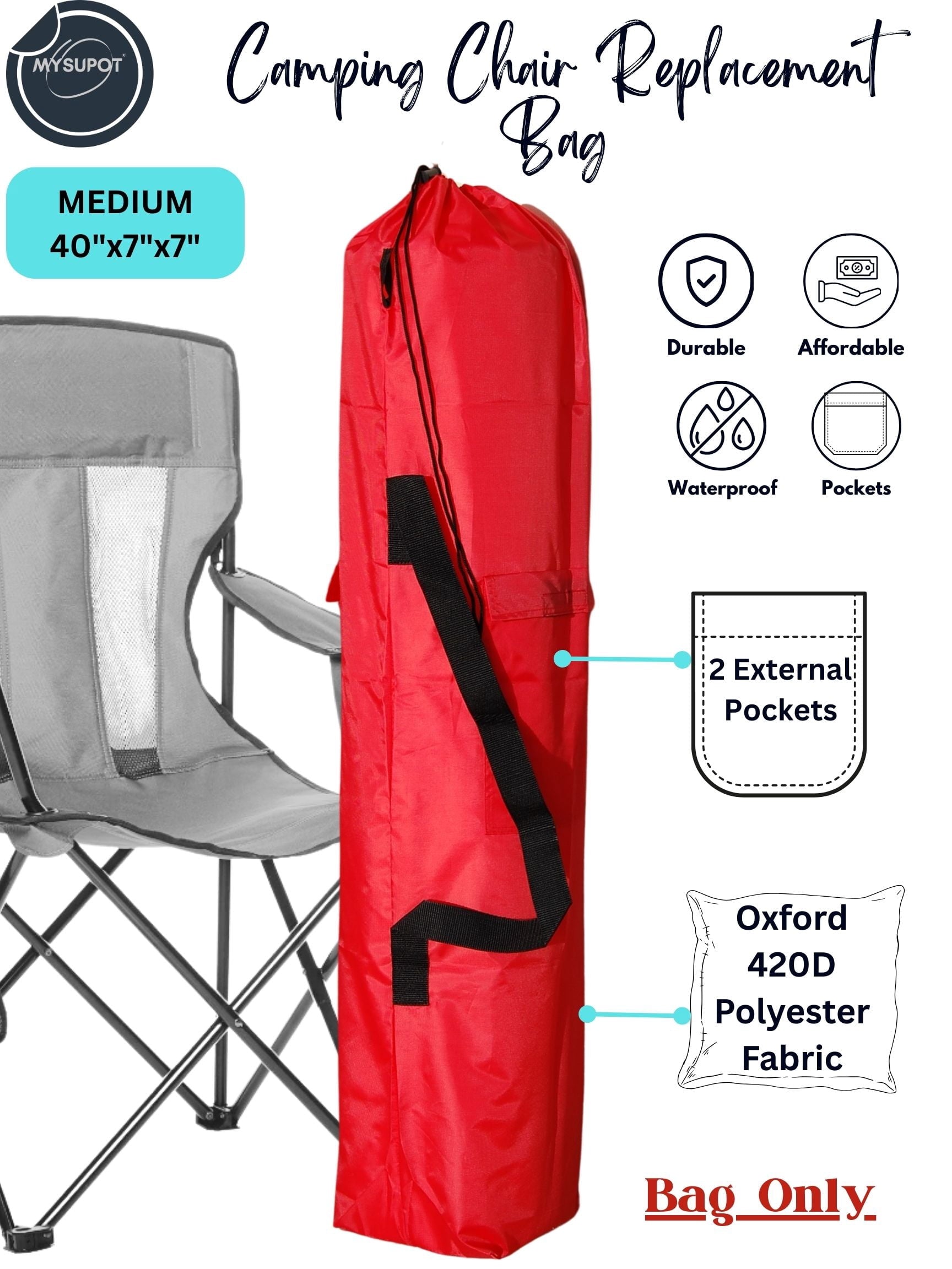 Camping Chair Bag. Bag for Beach, Portable, Foldable, Outdoor Chair Bag - 40"x7"x7" Red