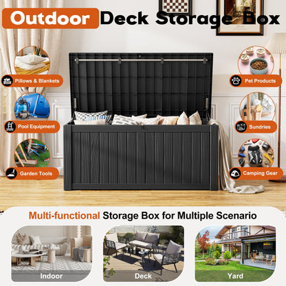 Nihsuao 130 Gallon Resin Deck Box, Lockable Outdoor Storage Container, Waterproof Storage Box for Patio Furniture Cushions, Black
