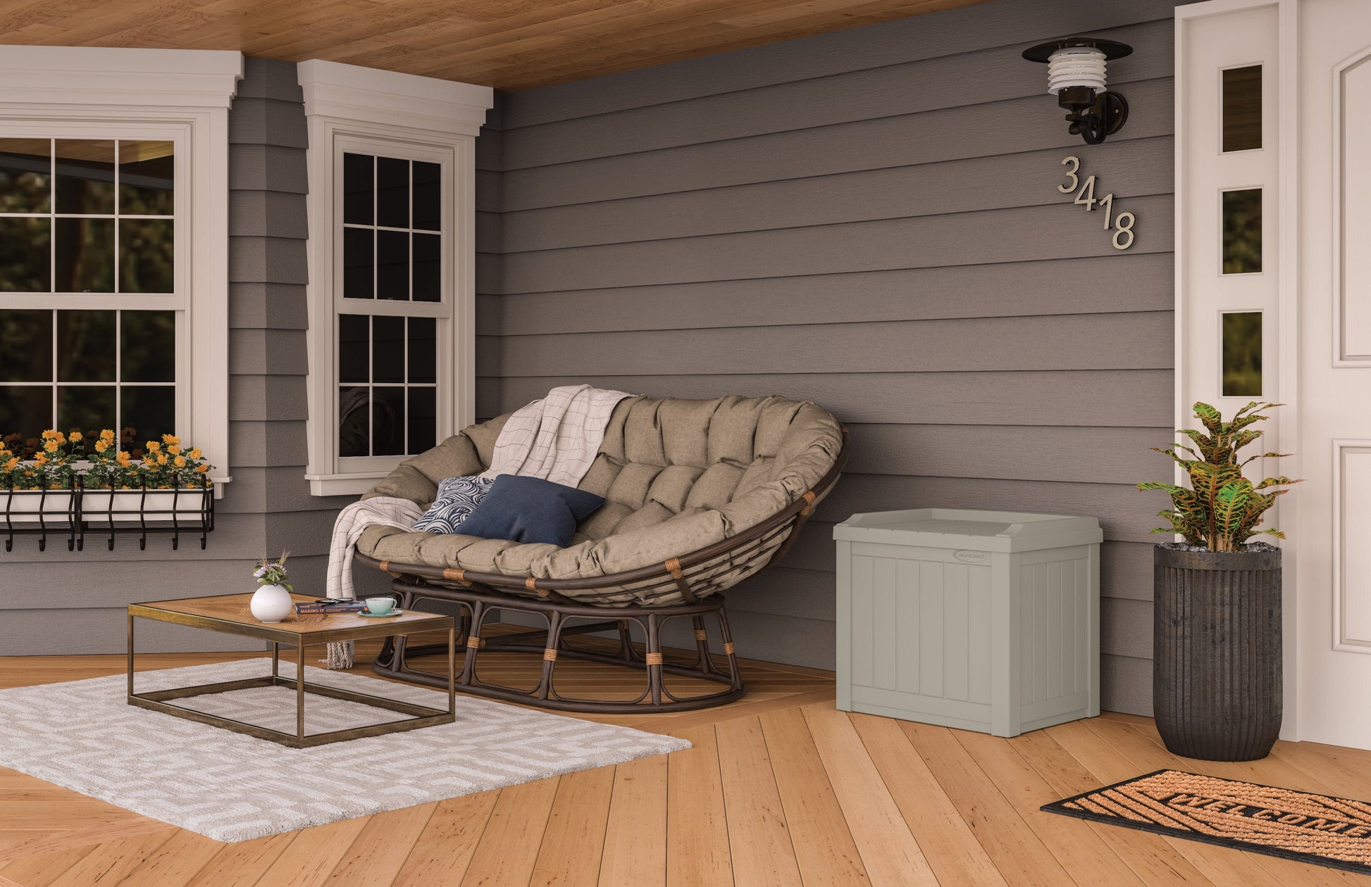 Suncast 22-Gal. Weather-Resistant Resin Outdoor Storage Deck Box and Bench, Light Taupe