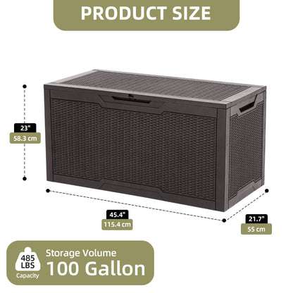 Uforic Lockable 100 Gallon Resin Deck Box, Heavy-Duty Weather Resistant Outdoor Storage Chest, Versatile Storage Solution for Patio Accessories and Daily Essentials, Dark Brown