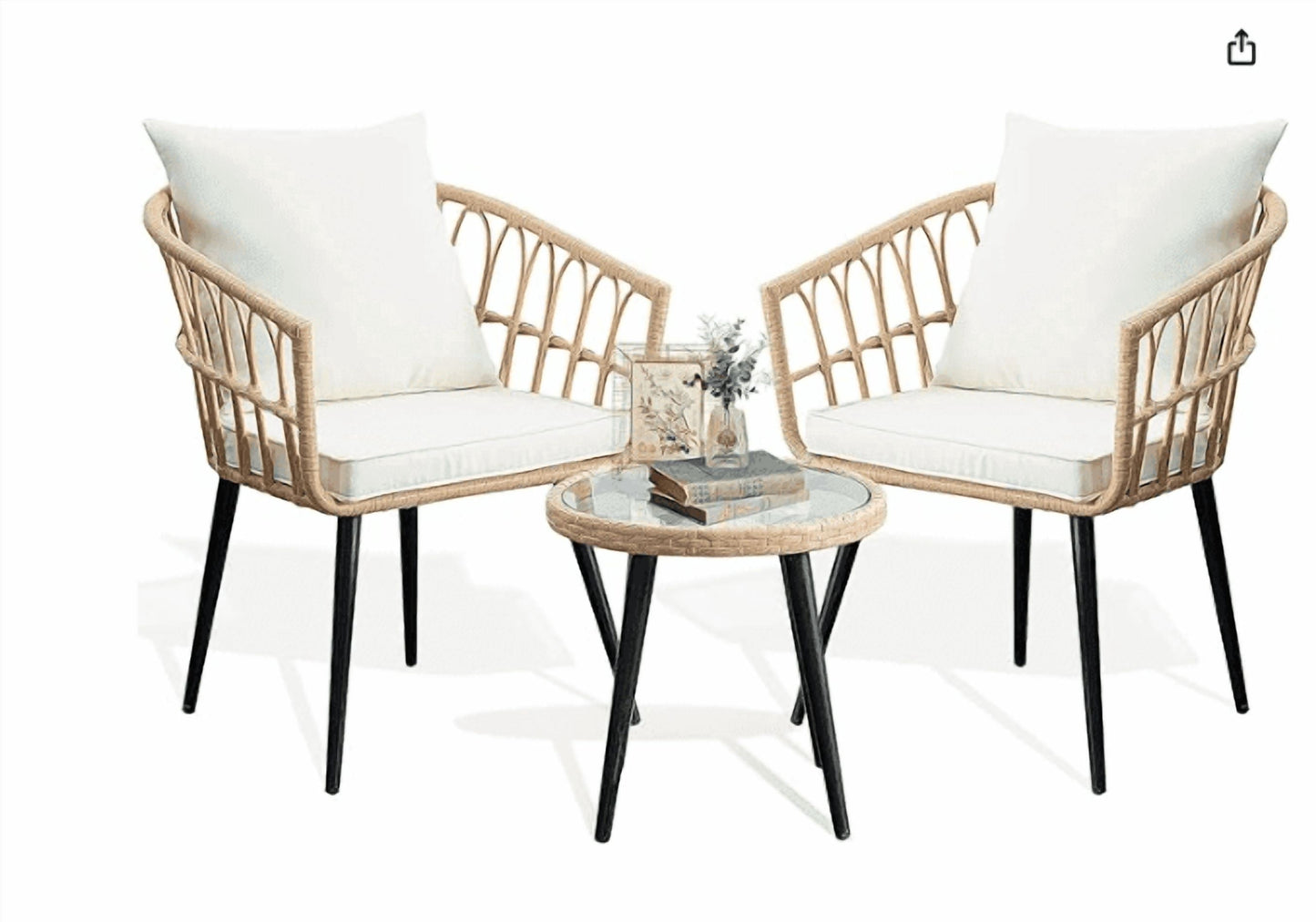 3 Piece Patio Bistro Set,Outdoor Wicker Apartment Balcony Furniture Sets, Rattan Table and Chairs Set of 2 for Porch Backyard Lawn Poolside Deck, Beige