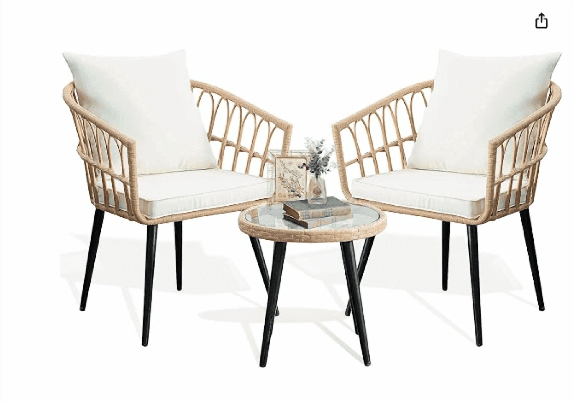3 Piece Patio Bistro Set,Outdoor Wicker Apartment Balcony Furniture Sets, Rattan Table and Chairs Set of 2 for Porch Backyard Lawn Poolside Deck, Beige