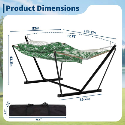 Garvee Double Hammock with Stand, Heavy Duty with Balance Rope, Green