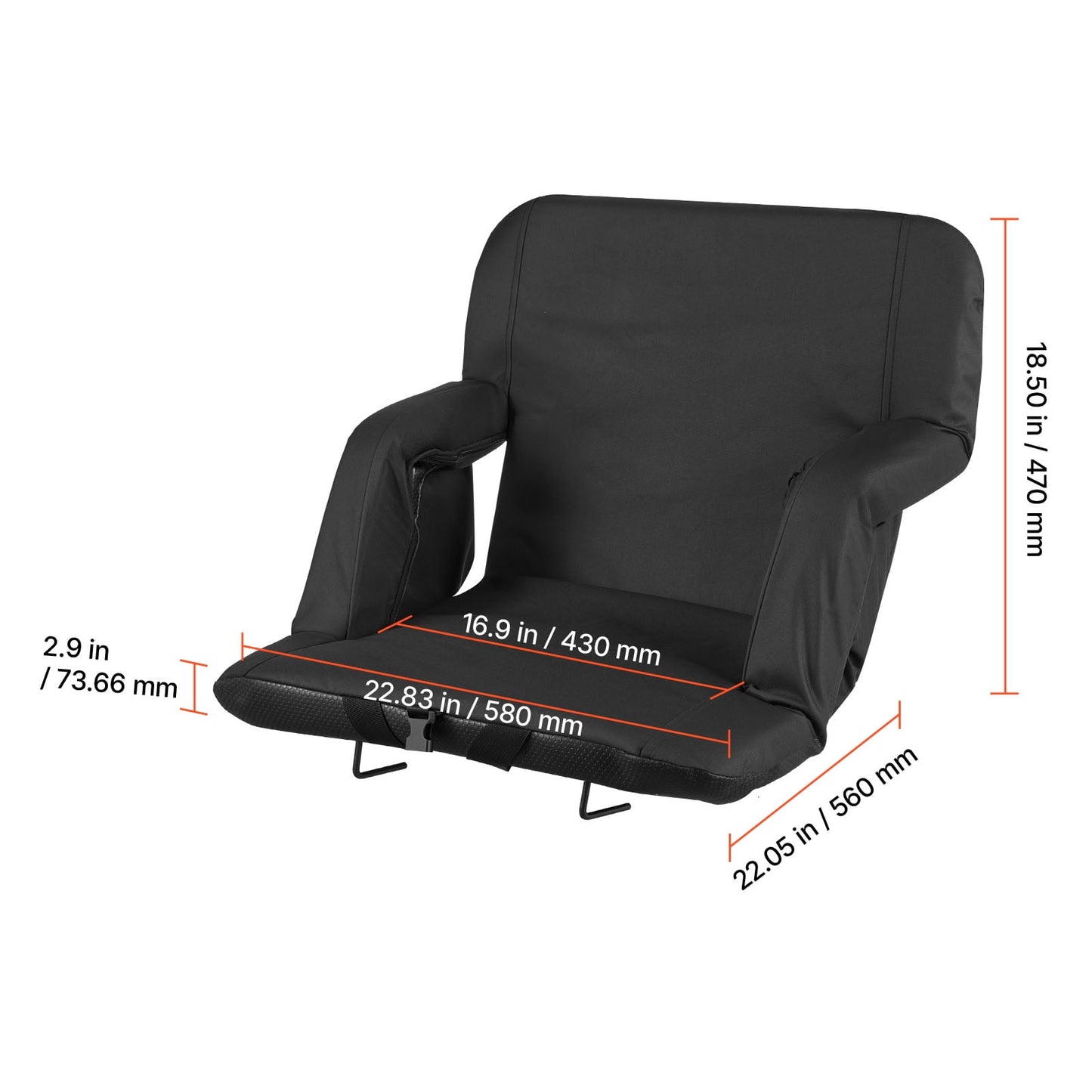 VEVOR Stadium Seat, 6 Adjustable Angle Bleacher Chair, 2.9'' Cushion Stadium Seat with Back Support and Armrest, Wide Bleacher Chair with Hook Pocket Cupholder for Picnics, Beach Sports, and Gaming