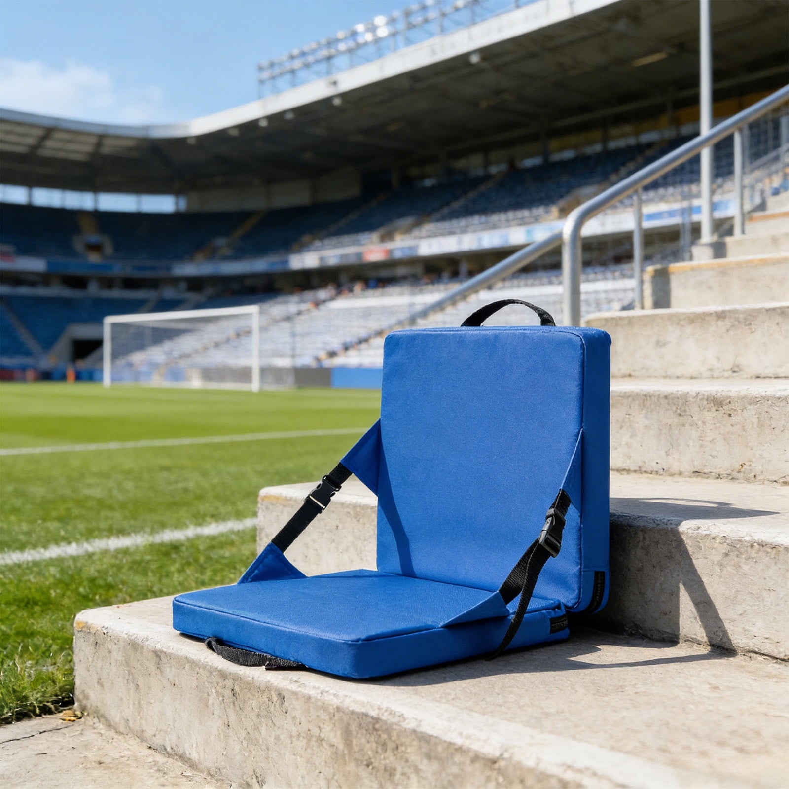 Foldable Seat Cushion, Portable Outdoor Seat Pad, Stadium Bleachers Camping Picnic Waterproof Foldable Cushion with Handle, Comfortable Thick Foam Padding, Durable High-Density Fabric, Blue Color