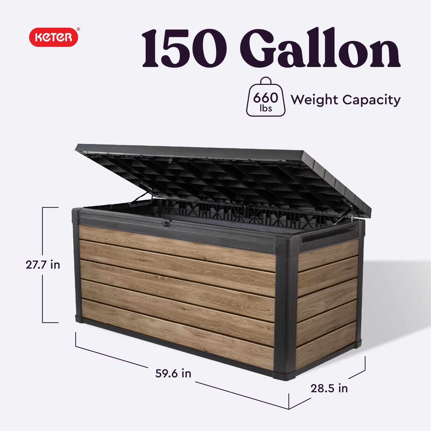 Keter Signature 150 Gallon Durable Weatherproof Resin Deck Box Organization and Storage for Outdoor Patio and Lawn, Ashwood