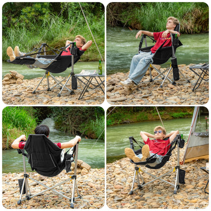 SUNSPIRE Oversized Hammock Chair with Footrest 2-Pack Portable Folding Rocking Camp Chair with Cup Holder for Outdoor Beach Sports Fishing Black