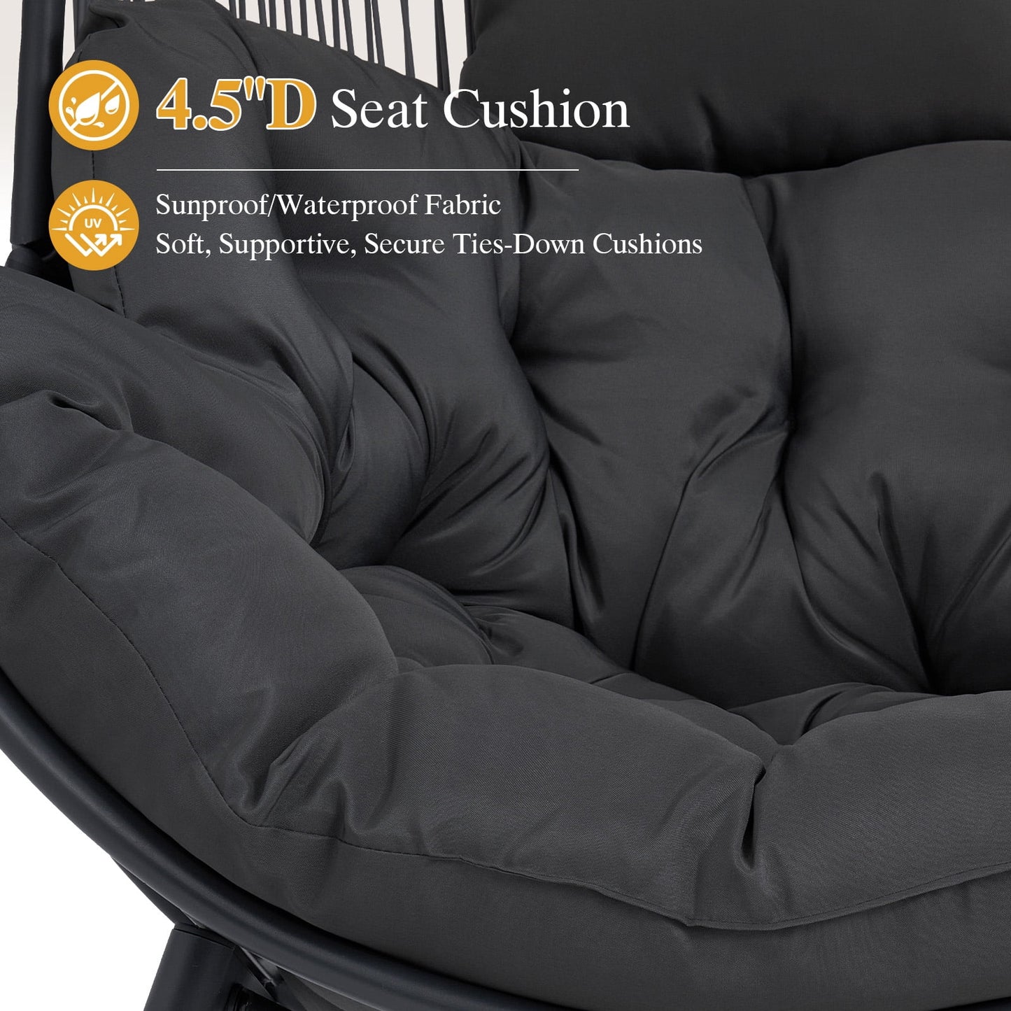 Dovov Oversized Egg Chair with Thick Cushion, Wicker Lounge Chair Rattan Patio Chair Indoor Outdoor Patio Lounger Basket Chair w/ Steel Frame, 500lbs Capacity, Gray